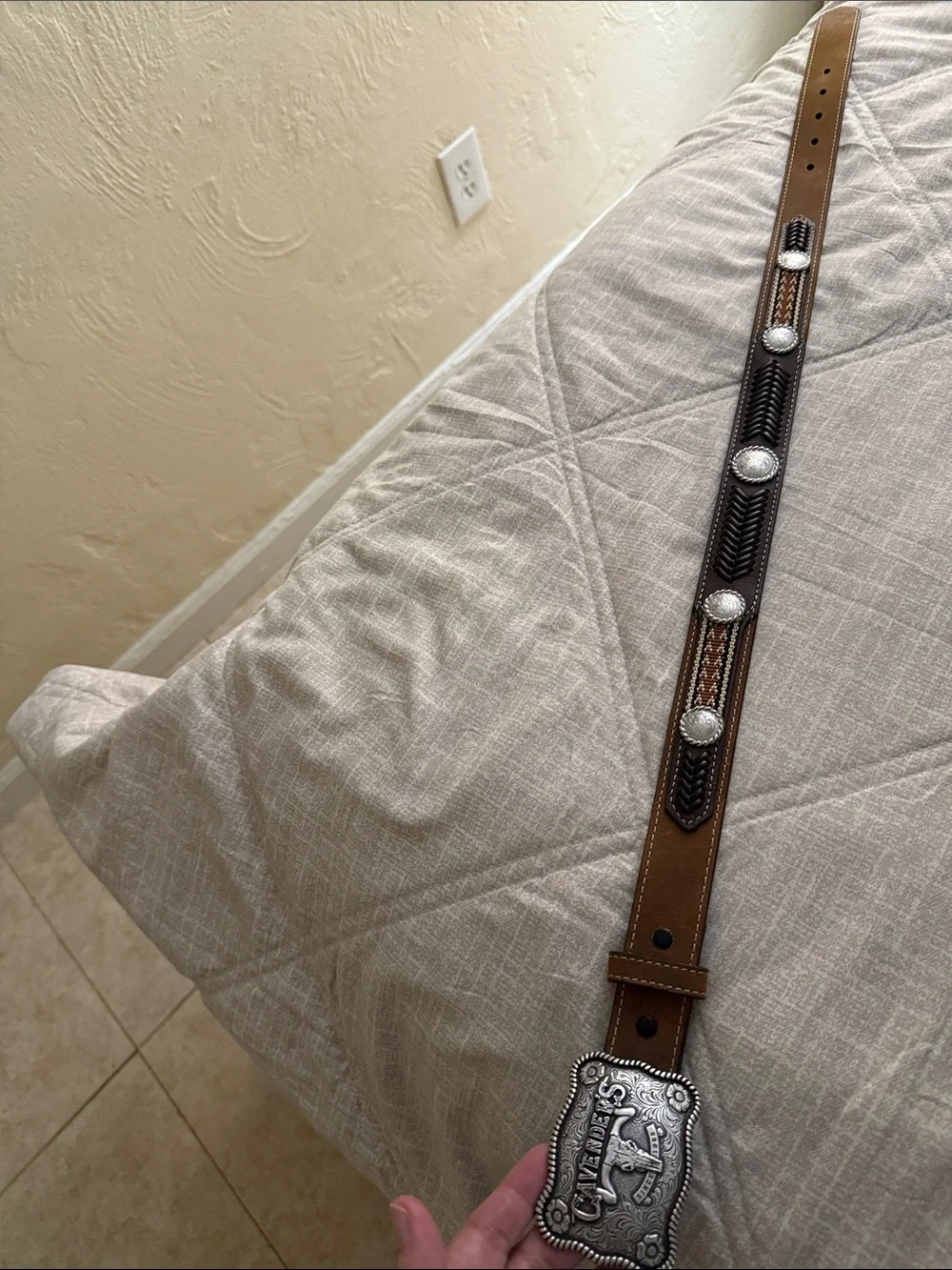 Kids Brown Leather Belt with Decorative Silver Buckle